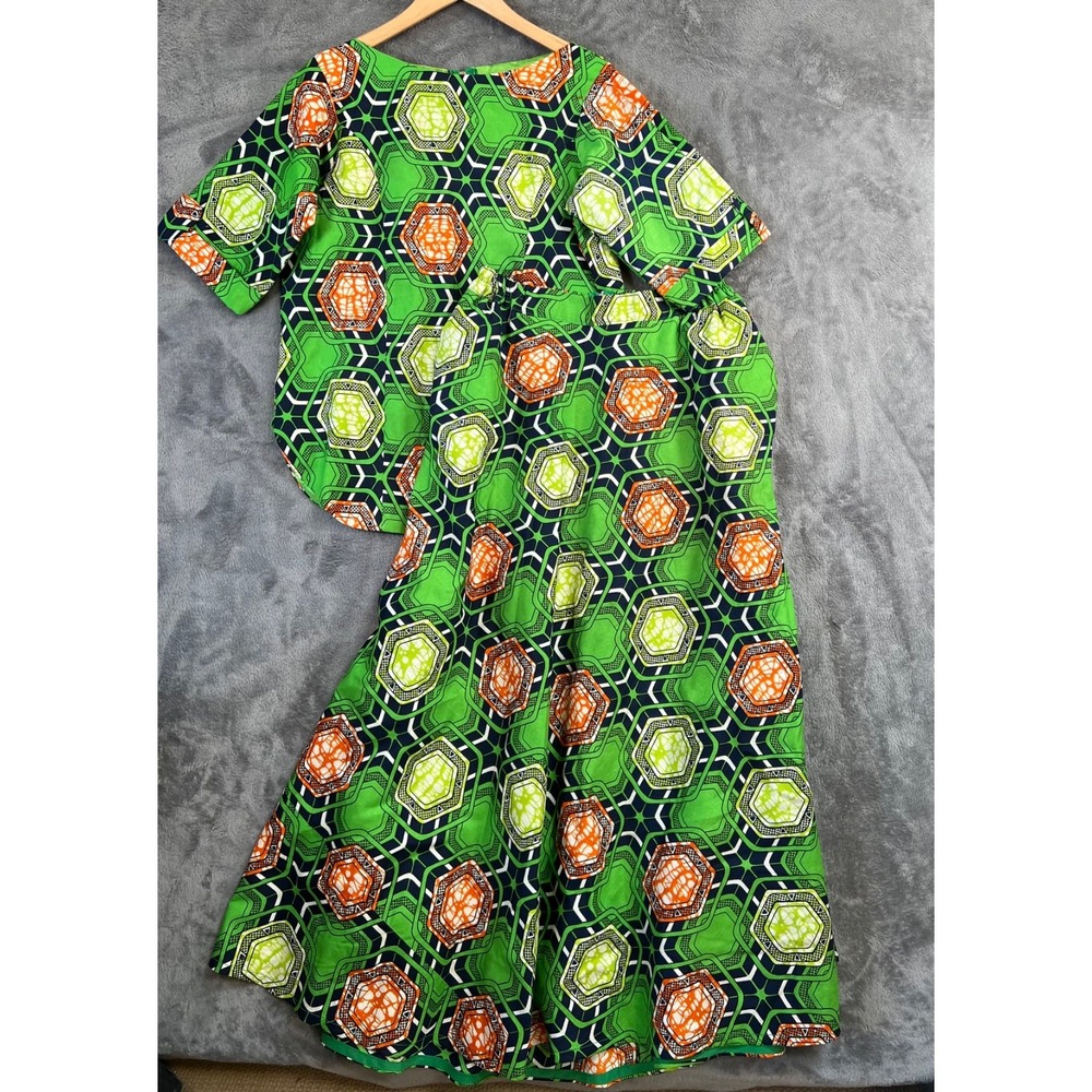 Ankara Co-Ord Maxi Skirt and Top Set Medium Green African Wax Print Handmade